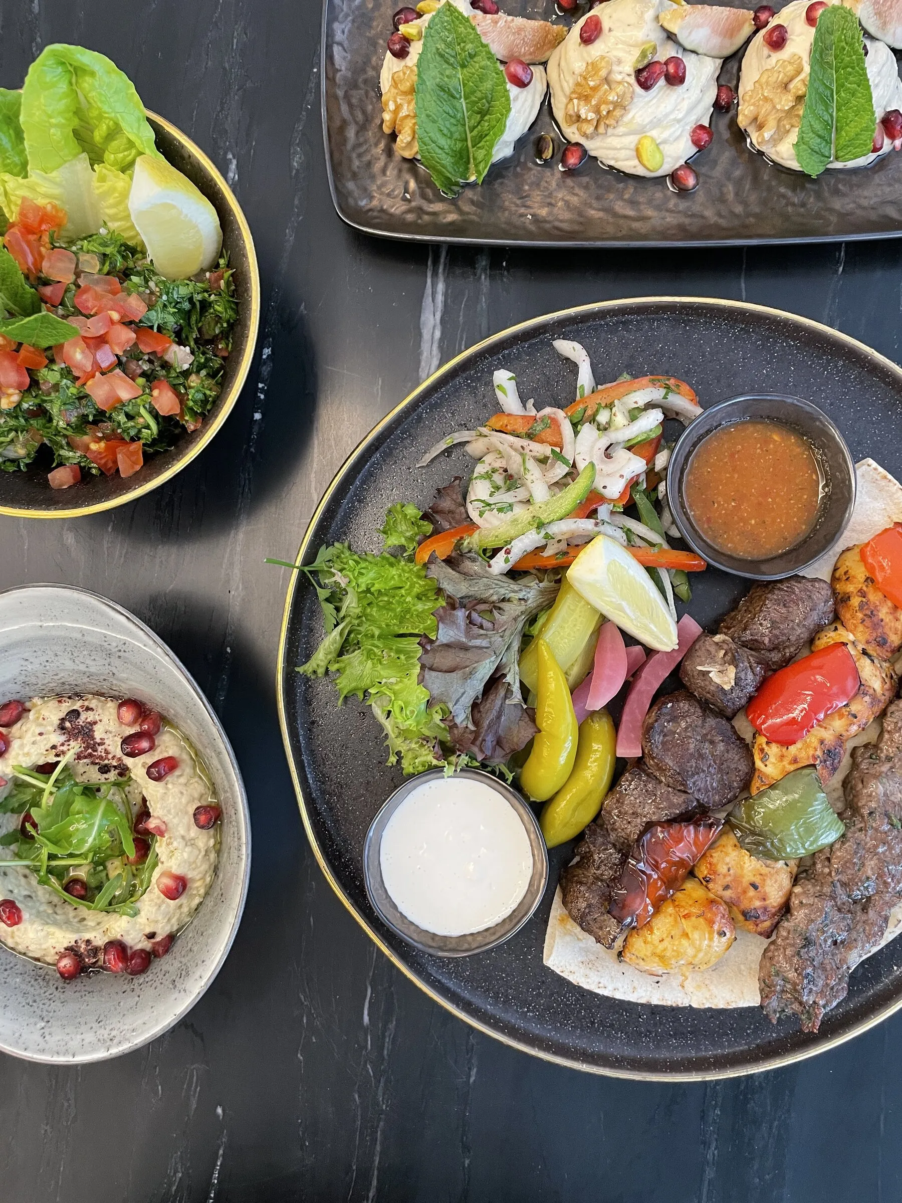 Sharing platter of Lebanese mezza